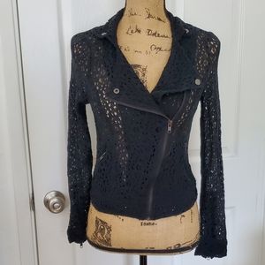 Sexy Moto Floral Crochet/Cutout Jacket